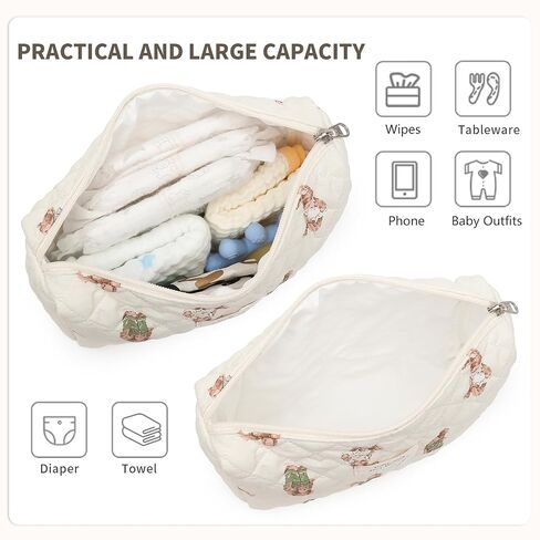 Diaper Bag Organizer Pouches - 2 Pack, Small Diaper Bag Mini Purse | Travel Baby Bag for Boys & Girls, Off White in Kuwait
