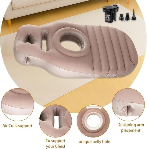 Inflatable Pregnancy Sleep Pillow: for Stomach Sleeping Full Body Mattress with Belly Hole Maternity Airbed for Pregnant Women Pregnancy Rest,Back & Hip Pressure Relief in Kuwait