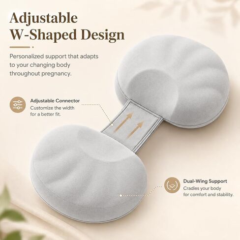 Adjustable W Shaped Pregnancy Pillow for Pregnant Women, Memory Foam Maternity Support Pillow for Side Sleeping, Belly and Back Support, Compact Design for All Trimesters in Kuwait