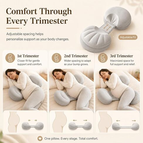 Adjustable W Shaped Pregnancy Pillow for Pregnant Women, Memory Foam Maternity Support Pillow for Side Sleeping, Belly and Back Support, Compact Design for All Trimesters in Kuwait