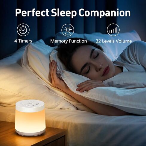 Rechargeable Nursery Night Light Sound White Noise Machine for Baby Kids Adults with Hushing Sounds 30 Sleeping Sounds 12 Colors Night Light 4 Timers Memory Function for Home Breastfeeding Camping in Kuwait