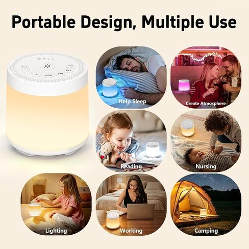 Rechargeable Nursery Night Light Sound White Noise Machine for Baby Kids Adults with Hushing Sounds 30 Sleeping Sounds 12 Colors Night Light 4 Timers Memory Function for Home Breastfeeding Camping in Kuwait