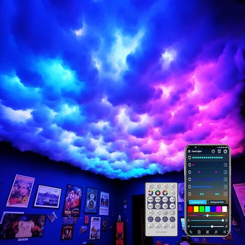 3D Cotton Thundercloud LED Light, DIY RGB+IC Chasing Ceiling Cloud LED Lights for Room Decor 17ft in Kuwait