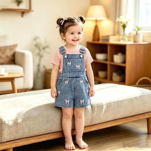 Toddler Baby Girl Summer Clothes Short Sleeve T-Shirt Tops + Denim Suspender Overalls Shorts Set Outfits 12 Months-4T in Kuwait