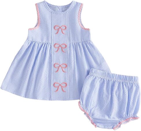 Baby Girl Summer Clothes Cute Sleeveless Dress Top Bloomers Shorts Set Bowknot Toddler Infant Girl Outfit 3-12M-4T in Kuwait