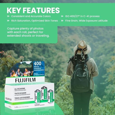 Fujifilm Fujicolor 400 ISO 35mm Color Film – 3 Pack (36 Exposures Each) Color Negative Film (400 Speed, 1 Pack (3 Rolls)) in Kuwait
