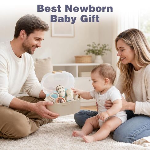 Joyreal Baby Rattles & Teething Toys Set, Baby Toys 0-6 Months, 10-Pack | Food-Grade, Sensory Development, Easy Clean & Sterilize, Teething Relief, Easy Grip, Storage Box, Neutral Newborn Gift in Kuwait