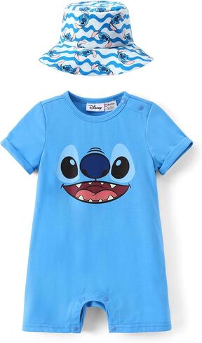 Disney Stitch Cars Pooh Mickey and Friends Baby Romper and Sun Hat Outfit Set Newborn to Infant in Kuwait