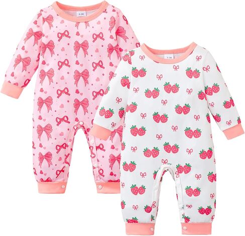 NZRVAWS Baby Girl Clothes Newborn Romper Infant Jumpsuits 2-Pack Outfit Long Sleeve Fall Winter Bodysuits 0-18 Months in Kuwait