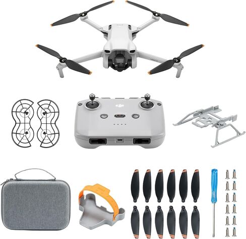 DJI Mini 3 (DJI RC), Lightweight 3x Mechanical Gimbal Drones with Camera for Adults 4K.Carrying Case, Landing Pad, Anti-Collision Light, Lanyard, Screen Protector in Kuwait