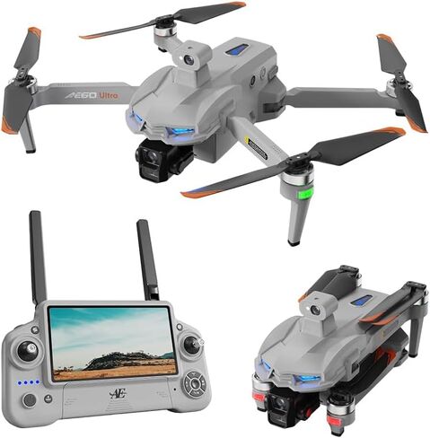 AE60 Ultra Drone with Camera for Adults, 3 Batteries, | 4K Video and 8K Photo, 3-Axis Mechanical Gimbal, 7.2" Touch Screen Remote, 360 Laser Obstacle Avoidance, 800g Payload (Gray) in Kuwait