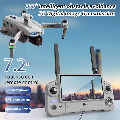 AE60 Ultra Drone with Camera for Adults, 3 Batteries, | 4K Video and 8K Photo, 3-Axis Mechanical Gimbal, 7.2" Touch Screen Remote, 360 Laser Obstacle Avoidance, 800g Payload (Gray) in Kuwait