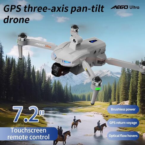 AE60 Ultra Drone with Camera for Adults, 3 Batteries, | 4K Video and 8K Photo, 3-Axis Mechanical Gimbal, 7.2" Touch Screen Remote, 360 Laser Obstacle Avoidance, 800g Payload (Gray) in Kuwait