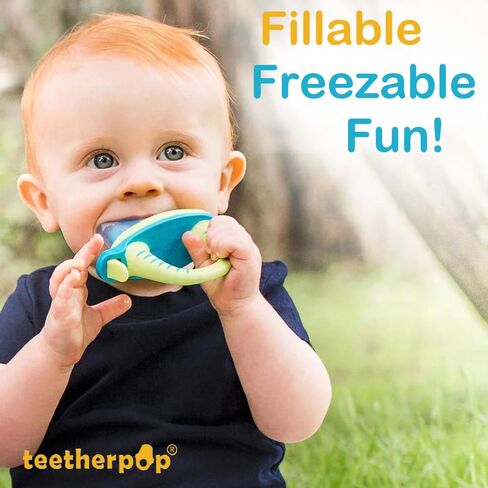 Teetherpop Fillable Silicone Teether for Babies (3-Pack) – Breastmilk Popsicle Molds for Teething w/Spill-Proof Sippy Slits – Baby Teethers for Liquid & Purée – Cooling Teething Relief (BlueLime) in Kuwait