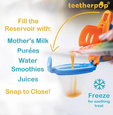 Teetherpop Fillable Silicone Teether for Babies (3-Pack) – Breastmilk Popsicle Molds for Teething w/Spill-Proof Sippy Slits – Baby Teethers for Liquid & Purée – Cooling Teething Relief (BlueLime) in Kuwait