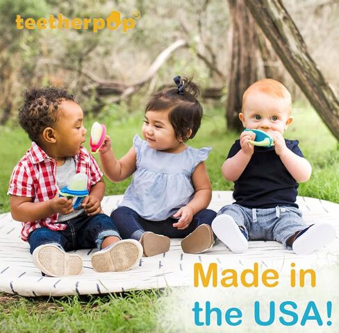Teetherpop Fillable Silicone Teether for Babies (3-Pack) – Breastmilk Popsicle Molds for Teething w/Spill-Proof Sippy Slits – Baby Teethers for Liquid & Purée – Cooling Teething Relief (BlueLime) in Kuwait