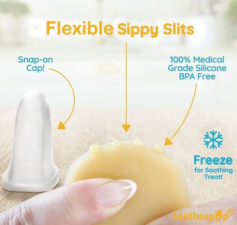Teetherpop Fillable Silicone Teether for Babies (3-Pack) – Breastmilk Popsicle Molds for Teething w/Spill-Proof Sippy Slits – Baby Teethers for Liquid & Purée – Cooling Teething Relief (BlueLime) in Kuwait