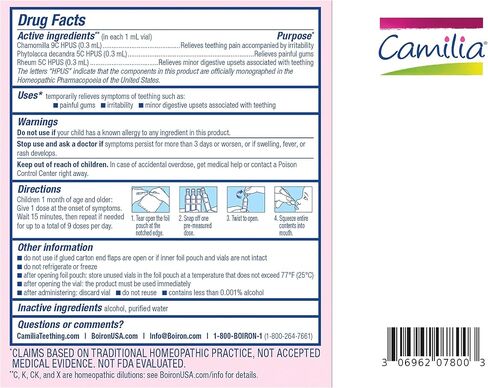 Boiron Camilia Teething Drops for Daytime and Nighttime Relief of Painful or Swollen Gums and Irritability in Babies - 60 Count (Pack of 2) in Kuwait