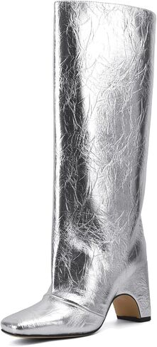Women's Knee High Boots Square Toe Block Heel Pull-On Boots in Kuwait