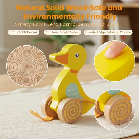 Wooden Push Toys for Toddlers 1-3, Baby Pull Along Stick Walking Duck | Montessori Early Development Toy for 1 Year Old Girls Boys Birthday Gift in Kuwait