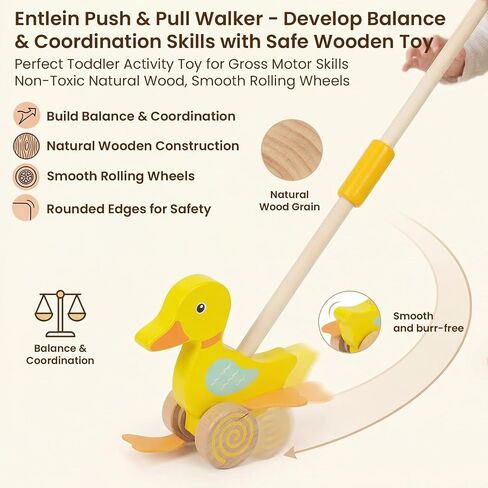 Wooden Push Toys for Toddlers 1-3, Baby Pull Along Stick Walking Duck | Montessori Early Development Toy for 1 Year Old Girls Boys Birthday Gift in Kuwait