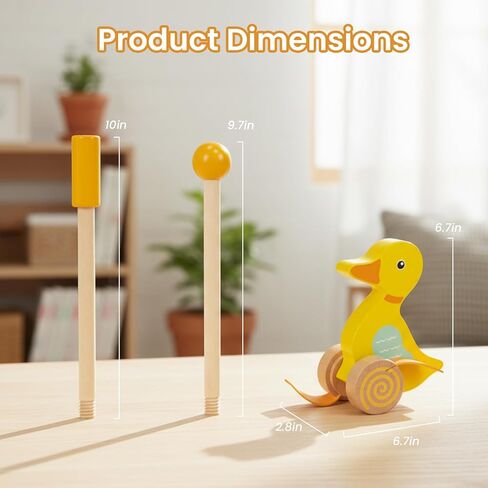 Wooden Push Toys for Toddlers 1-3, Baby Pull Along Stick Walking Duck | Montessori Early Development Toy for 1 Year Old Girls Boys Birthday Gift in Kuwait