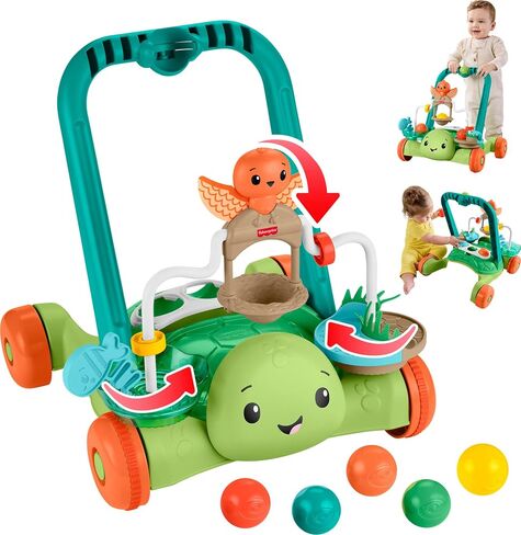 Fisher-Price Moves with You Turtle Walker Baby Push Toy | Non-Electronic, Sensory Busy Activities, 5 Balls, Infants Ages 6+ Months in Kuwait