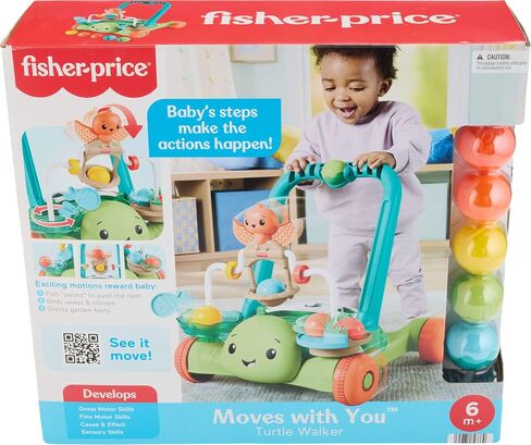 Fisher-Price Moves with You Turtle Walker Baby Push Toy | Non-Electronic, Sensory Busy Activities, 5 Balls, Infants Ages 6+ Months in Kuwait