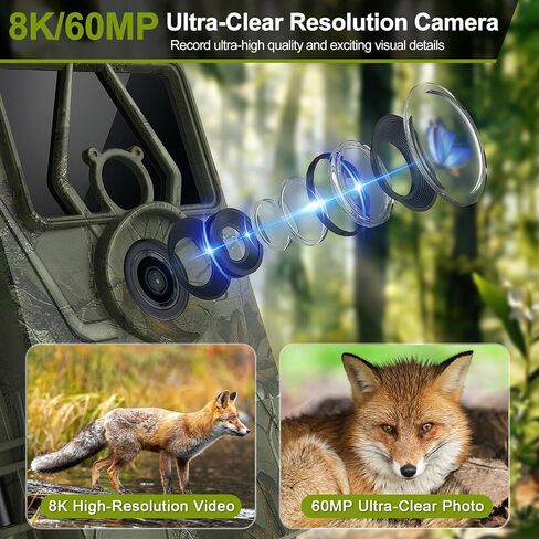 8K Solar Trail Camera, 60MP Bluetooth WiFi Game Camera, APP Control Trail Cam,120° Detection Angle/Night Vision/0.1S Trigger Motion Activated/IP66 Waterproof, Deer for Wildlife Farm in Kuwait