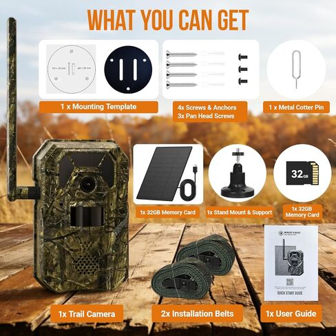 MagicEagle® Cellular Trail Camera 4G Wild Game Cameras 13,000 mAh Battery Solar Panel 2K Audible Video No-Glow IR Night Vision IP66 Waterproof for Wildlife Deer Monitoring Home Security (Green) in Kuwait