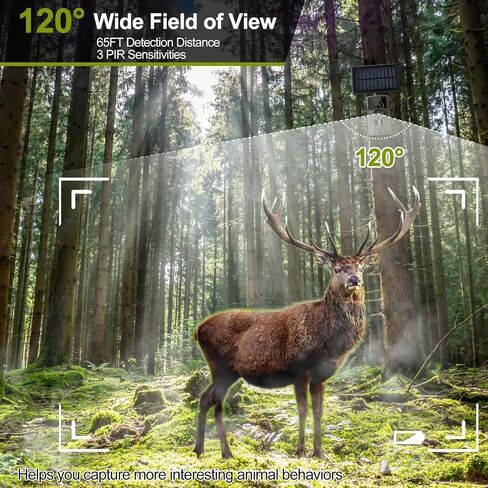 8K Solar Trail Camera, 60MP Bluetooth WiFi Game Camera, APP Control Trail Cam,120° Detection Angle/Night Vision/0.1S Trigger Motion Activated/IP66 Waterproof, Deer for Wildlife Farm in Kuwait