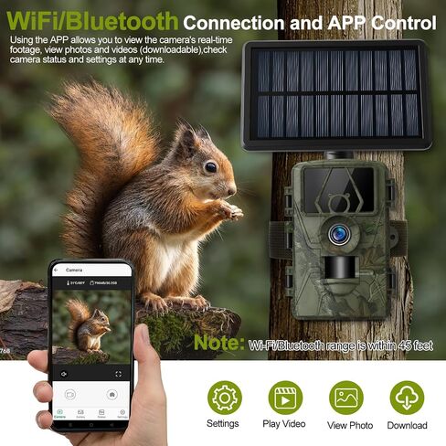 8K Solar Trail Camera, 60MP Bluetooth WiFi Game Camera, APP Control Trail Cam,120° Detection Angle/Night Vision/0.1S Trigger Motion Activated/IP66 Waterproof, Deer for Wildlife Farm in Kuwait