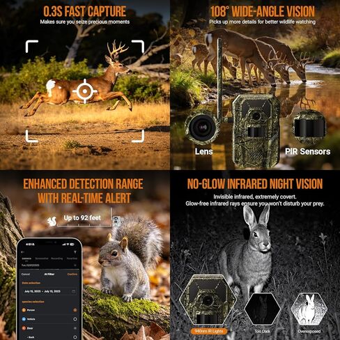 MagicEagle® Cellular Trail Camera 4G Wild Game Cameras 13,000 mAh Battery Solar Panel 2K Audible Video No-Glow IR Night Vision IP66 Waterproof for Wildlife Deer Monitoring Home Security (Green) in Saudi Arabia