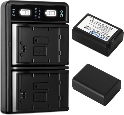 NP-FW50 Battery(2 Pack) and USB Dual Charger for Sony ZV-E10 A6000 A6300 A6400 A6500 A7 A7II A7RII A7SII A7S A7S2 A7R A7R2 A5100 A5000 NEX-3 NEX-5 Cameras in Kuwait