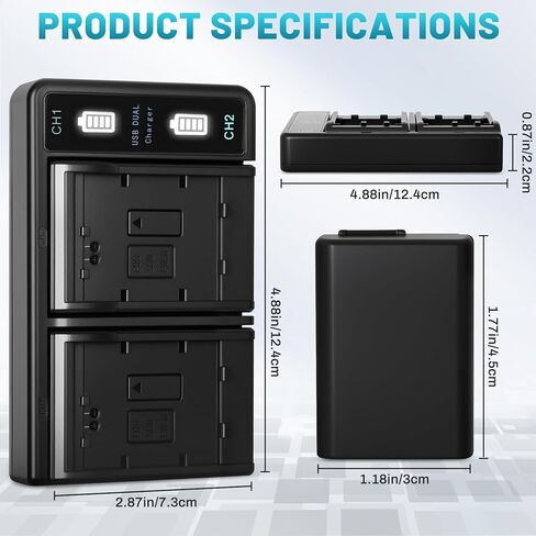 NP-FW50 Battery(2 Pack) and USB Dual Charger for Sony ZV-E10 A6000 A6300 A6400 A6500 A7 A7II A7RII A7SII A7S A7S2 A7R A7R2 A5100 A5000 NEX-3 NEX-5 Cameras in Kuwait