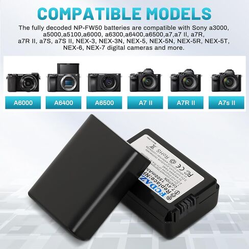 NP-FW50 Battery(2 Pack) and USB Dual Charger for Sony ZV-E10 A6000 A6300 A6400 A6500 A7 A7II A7RII A7SII A7S A7S2 A7R A7R2 A5100 A5000 NEX-3 NEX-5 Cameras in Kuwait