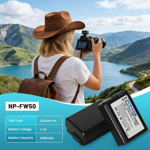 NP-FW50 Battery(2 Pack) and USB Dual Charger for Sony ZV-E10 A6000 A6300 A6400 A6500 A7 A7II A7RII A7SII A7S A7S2 A7R A7R2 A5100 A5000 NEX-3 NEX-5 Cameras in Kuwait
