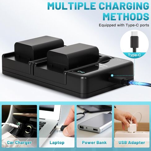 NP-FW50 Battery(2 Pack) and USB Dual Charger for Sony ZV-E10 A6000 A6300 A6400 A6500 A7 A7II A7RII A7SII A7S A7S2 A7R A7R2 A5100 A5000 NEX-3 NEX-5 Cameras in Kuwait