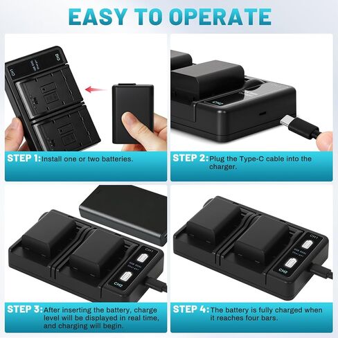 NP-FW50 Battery(2 Pack) and USB Dual Charger for Sony ZV-E10 A6000 A6300 A6400 A6500 A7 A7II A7RII A7SII A7S A7S2 A7R A7R2 A5100 A5000 NEX-3 NEX-5 Cameras in Kuwait