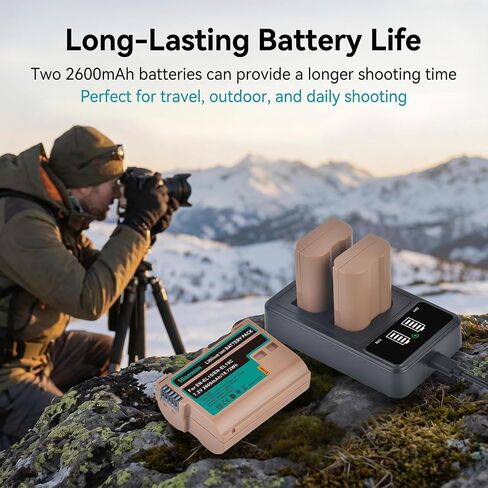 2-Pack EN-EL15C Battery 2600mAh & 20W Dual Slot Fast Charger Set for Nikon ZF Z6,Z7 Z8 D7500 D7000, D7100, D7200 D500, D600, D610, D750,D780 D800, D810, D800E, D810A, D850 Digital Cameras in Kuwait
