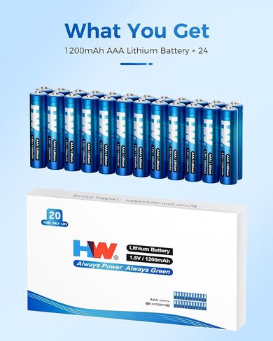 HW Triple A Lithium Batteries 24 Pack, [1.5V, 1200mAh] High Capacity Leakage-Proof AAA Battery for Camera,Fire Alarm,Smoke Alarm, Smoke Detector and More [20 Years Shelf Life, Non-Rechargeable] in Kuwait