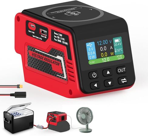 300W Voltage Regulator Compatible with Milwaukee 18V Battery, Converter 2-30V Output, PD3.1 140W Type-C, 15W Wireless Magnetic, 18W Type-A Charging, XT60&Cigarette Lighter Socket DIY Output in Kuwait