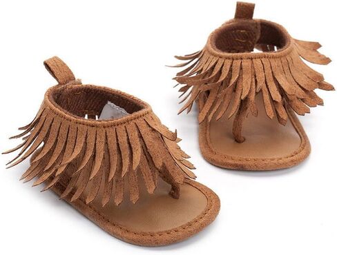 Enhill Infant Newborn Baby Girl Summer Anti-Slip Soft Sole Crib Shoes Tassel Moccasin Sandal (Khaki, Infant, Women, 6 Months, Age Range, US Footwear Size System, 12 Months, Medium) in Kuwait