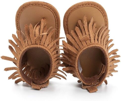 Enhill Infant Newborn Baby Girl Summer Anti-Slip Soft Sole Crib Shoes Tassel Moccasin Sandal (Khaki, Infant, Women, 6 Months, Age Range, US Footwear Size System, 12 Months, Medium) in Kuwait