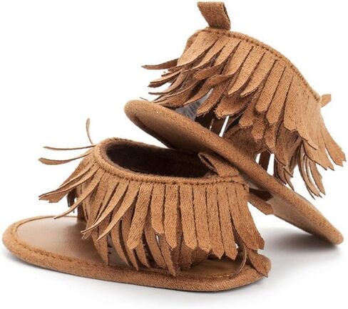 Enhill Infant Newborn Baby Girl Summer Anti-Slip Soft Sole Crib Shoes Tassel Moccasin Sandal (Khaki, Infant, Women, 6 Months, Age Range, US Footwear Size System, 12 Months, Medium) in Kuwait