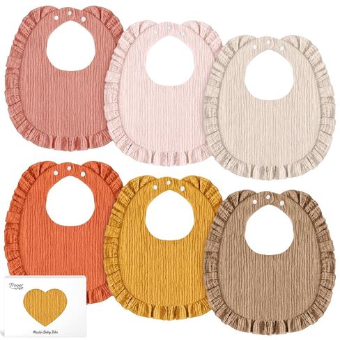 Muslin Baby Bibs for Girls, 100% Cotton Newborn Essentials 6 Pack, Floral | Extra Soft and Absorbent, Adjustable, Large Coverage, Double Side Muslin Bibs for Drool and Teeth, Machine Washable in Kuwait