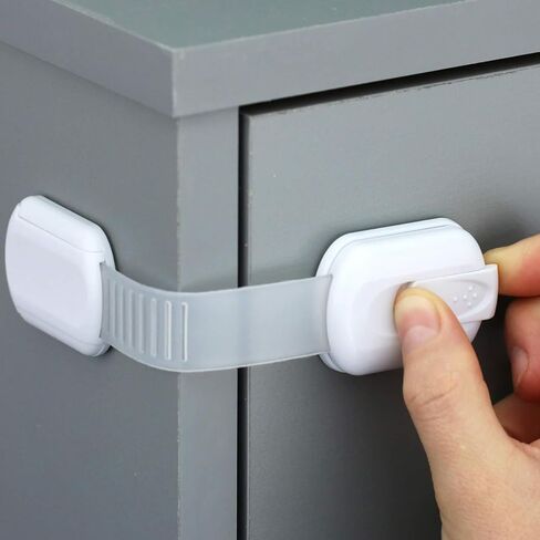 Cabinet Locks Baby Proofing No Drill, Door Locks for Kids Safety, Baby Safety Products Adjustable Strap Locks for Child & Toddlers, Drawer, Fridge, Oven Lock Child Safety 10 Pack with 3M Adhesives in Kuwait