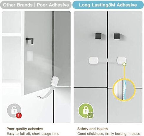 Cabinet Locks Baby Proofing No Drill, Door Locks for Kids Safety, Baby Safety Products Adjustable Strap Locks for Child & Toddlers, Drawer, Fridge, Oven Lock Child Safety 10 Pack with 3M Adhesives in Kuwait