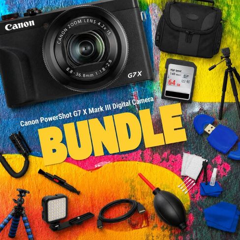 Canon PowerShot G7 X Mark III Digital Camera with Accessory Bundle, Black | 64GB Memory, LED Video Light, Tripod & Monopod, Gadget Bag & Accessories, Renewed in Saudi Arabia