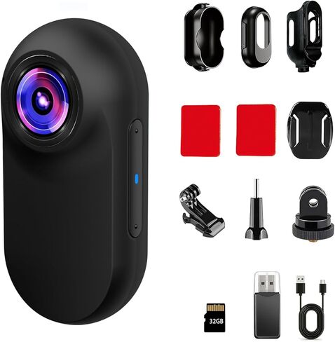 Xilecam Mini Body Cam Wearable Body Worn Mini Action Camera, Thumb Size Helmet Camera Comes with Various Portable Stands Suitable for Recording Work and Life, As a Creative Gift for Him or Her(Black) in Kuwait